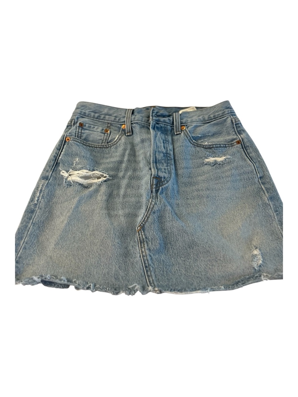 Levi Light Blue Distressed Denim Mini Skirt